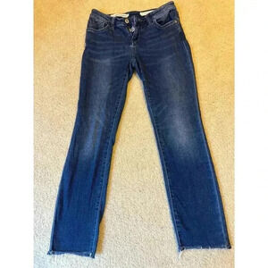 Pilcro for Anthropologie Mid Rise Dark Wash Skinny Jeans Frayed Stretch Size 26